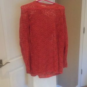 ANN TAYLOR M RUST COLORED LACE LONG SWEATER/TUNIC